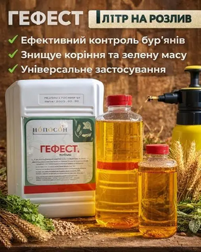 Гербіцид Гефест аналог раундап ізопропіламінна сіль гліфосату 480 г/л НА РОЗЛИВ 340 фото